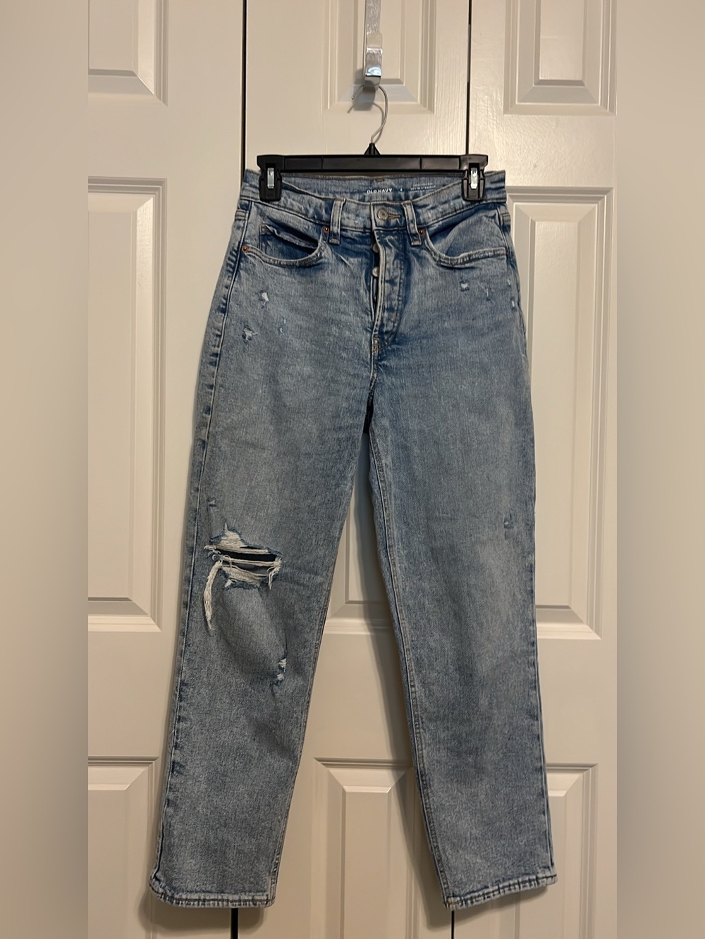 Old Navy Light Blue Straight Leg Distressed Jeans